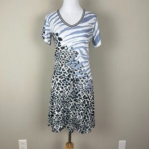 David Cline T-Shirt Dress Womens Small Crushed Leopard Zebra Animal Print V-Neck